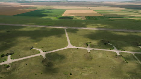Runways-of-abandoned-military-airfield-in-Big-Shiraki-steppe,-Georgia