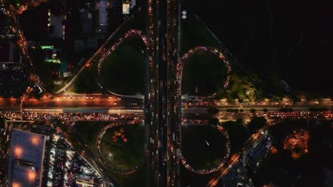 Late-night-aerial-shot-of-interchange-infrastructure-on-the-Periferico-highway-system-in-District-Federal-Mexico