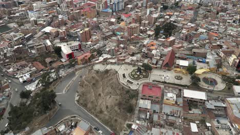 El-Alto-in-La-Paz,-Bolivia,-Aerial-Drone-Fly-Above-Populated-Town-in-South-America,-Cityscape-of-Houses-and-Spectacular-High-Altitude-Slum-Buildings
