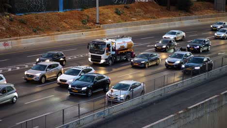 Organized-road-sense-traffic-commuting-daily-at-Tel-Aviv-Ayalon-Israel