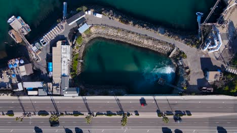 Aerial-view-of-Carlsbad-water-treatment-plant-outflow,-PCH