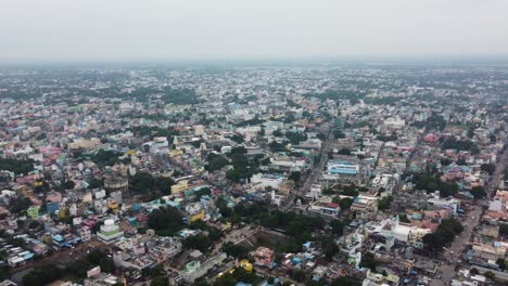 Toma-Aérea-De-La-Ciudad-De-Kanchipuram,-Tamil-Nadu