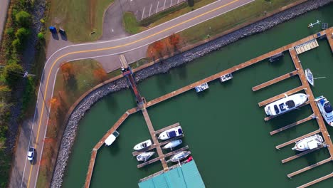 Bird's-eye-view-of-the-marina-and-adjoining-parking-lot-at-Paris-Landing,-located-in-Tennessee