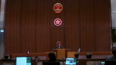 Hong-Kong-Legislative-Council-President,-Andrew-Leung-,-speaks-during-a-meeting-at-the-Legislative-Council's-main-chamber-in-presence-of-other-lawmakers-in-Hong-Kong