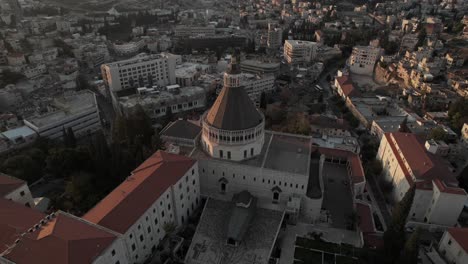 Aerial-View-of-the-Basilica-of-the-Annunciation-in-Nazareth-Drone-Footage