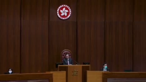 Hong-Kong-Legislative-Council-President,-Andrew-Leung-,-is-seen-sitted-on-the-president-elected-chair-during-a-meeting-at-the-Legislative-Council's-main-chamber-in-Hong-Kong