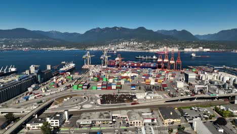 Container-Terminal-And-Industrial-Area-Near-Vancouver-Harbour-In-British-Columbia,-Canada