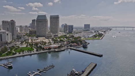 San-Diego-California-Aerial-v49-drone-flyover-tuna-harbor-towards-marina-embarcadero-bay-park-capturing-seaport-village-shopping-mall-and-downtown-cityscape---Shot-with-Mavic-3-Cine---September-2022