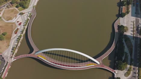 Haixin-Bridge-over-the-Pearl-river-in-Guangzhou,-China,-aerial-downwards-view