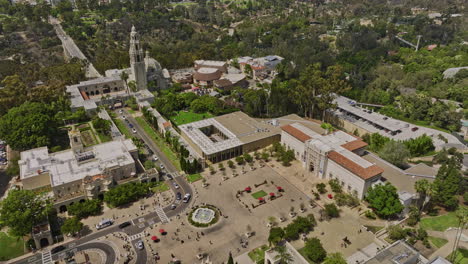 San-Diego-California-Aerial-v69-birds-eye-view-drone-flyover-plaza-de-panama-at-balboa-park,-fly-around-historic-cultural-landmark-museum-of-us-and-tower---Shot-with-Mavic-3-Cine---September-2022