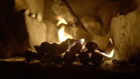 Wild-foraged-mussels-slowly-steam-and-cook-in-front-of-an-open-log-fire-in-an-old-fireplace