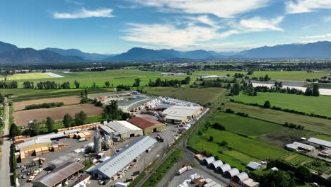 Industrial-Buildings-And-Fields-At-Daytime-In-Abbotsford,-British-Columbia,-Canada