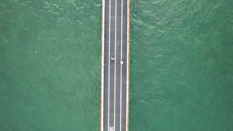 Florida-Keys-Overseas-highway-bridge-bike-path,-aerial-view-straight-down,-marathon-key