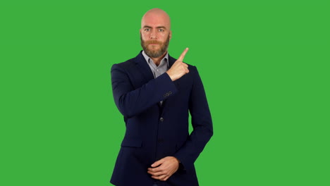 A-businessman-pointing-to-the-corner-with-his-finger