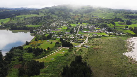 Aerial-drone-view-of-Warrington-domain-beach-side-park-in-Warrington,-near-Dunedin