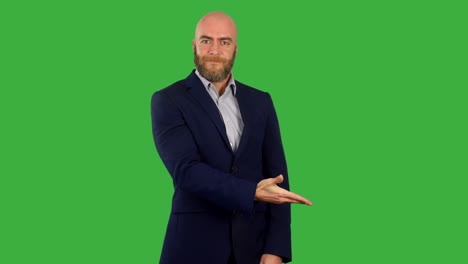 A-businessman-revealing-a-list-or-feature-at-the-side-of-a-screen-using-a-swiping-hand-gesture-on-green-screen