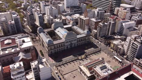 Aerial-birds-eye-shot-of-Law-School-in-Montevideo-City-during-sunny-day,Uruguay