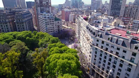 Aerial-orbit-establishing-the-representative-European-architecture-of-downtown-Buenos-Aires-on-a-sunny-day,-Argentina