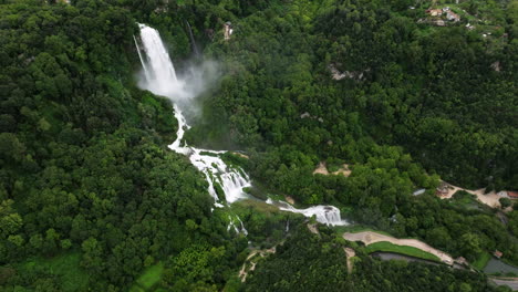 Famous-Man-Made-Waterfall-Surrounded-By-Dense-Trees---Marmore-Falls-In-Umbria,-Italy