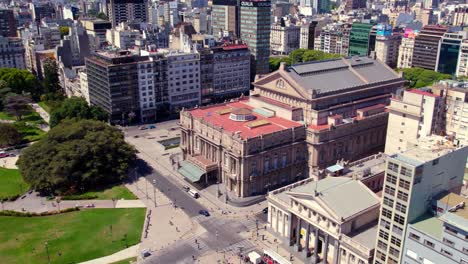 Aerial-dolly-in-view-of-great-Colon-theater-in-in-middle-of-Argentinian-city-of-Buenos-Aires