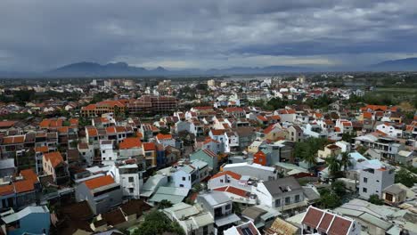 Nice-aerial-tilting-shot-of-the-city-Hoi-An-in-Vietnam-on-a-cloudy-day