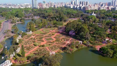 Aerial-orbit-of-the-rose-garden-of-Palermo,-a-place-of-spreading-of-the-city-of-Buenos-Aires,-Argentina