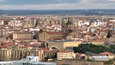 Helix-Shot-Of-Urban-City-Of-Salamanca,-Western-Spain,-Cottage-Buildings