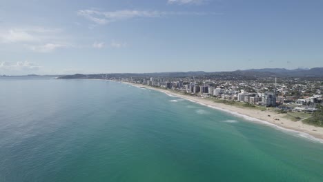 Scenic-Seascape-At-Palm-Beach-City-In-Gold-Coast,-Queensland,-Australia---aerial-shot