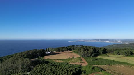 Panoramic-View-Of-Forested-Mountains-And-Coastal-Town-In-Summertime