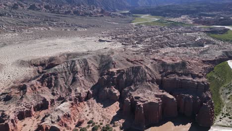 Scenic-Rock-Formation-in-Cafayate,-Salta,-Argentina,-Calchaqui-Valley,-Aerial-View-Above-Magnificent-Geography,-Mountain-Range-Natural-Reserve,-Travel-and-Tourism-South-America
