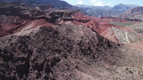 Aerial-Drone-Above-Cafayate-North-of-Argentina-Calchaqui-Valley,-Quebrada,-Mountain-Desert-Range-Colorful-Geography,-Salta