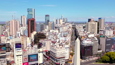 Epic-aerial-4K-dolly-in-view-of-Buenos-Aires-skyline-with-skyscrapers-and-big-avenues-at-day-time