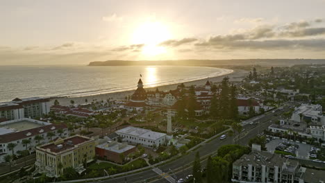 San-Diego-California-Aerial-v102-breathtaking-view-flyover-and-around-grand-victorian-hotel-del-coronado-at-sunset-with-beautiful-golden-sunlight-reflection---Shot-with-Mavic-3-Cine---September-2022