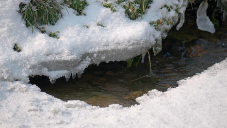 Snow-covered-Stream-With-Icicles-During-Wintertime