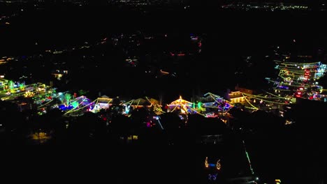 Aerial-View-of-Winter-Wonderland-Christmas-at-Night,-Valencia-Neighborhood,-Santa-Clarita,-Los-Angeles-CA-USA