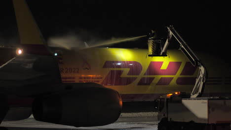 DHL-Cargo-Airplane-Getting-De-iced-prior-Flight.-Nighttime