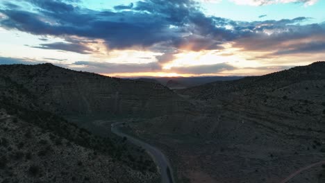 Sunset-Over-Parowan-Gap-Landscape-In-Utah---aerial-drone-shot