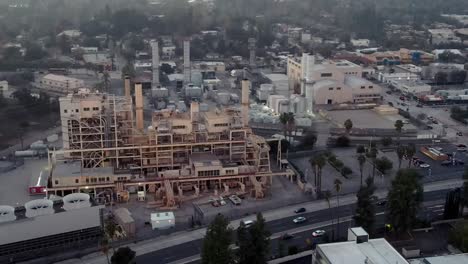 Aerial-view-orbiting-Pasadena-water-and-power-generating-station-industrial-refinery-unit