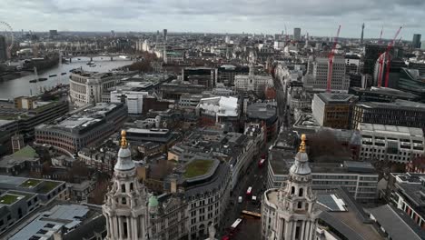 Looking-down-towards-the-City-of-London-and-the-London-Eye-from-St-Paul's-Cathedral,-London,-London,-United-Kingdom