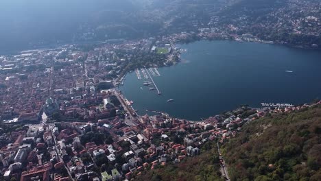 Como-lake-and-city-from-above,-aerial-drone-view