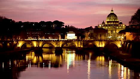 Beautiful-pink-sunset-over-Sant'Angelo-bridge-with-St