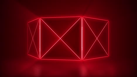 Abstrakte-Geometrische-Animation-Roter-Neonlichter,-Die-Eine-Kubische-Form-Bildet