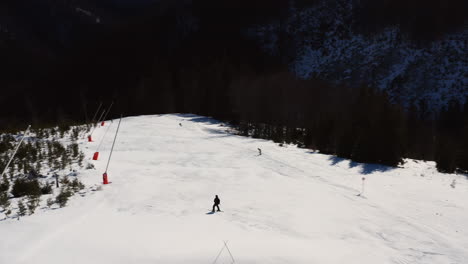 Einzelner-Skifahrer,-Der-Wintersportaktivitäten-Bergab-Geht