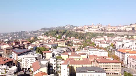 Panoramic-view-of-Bergamo-city-downtown,-aerial-drone-view