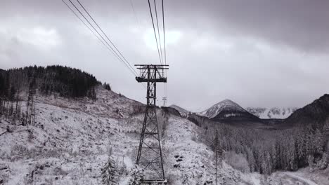Ascending-Kasprowy-Wierch-peak-in-Tatra-mountains,-Poland-by-cable-car-on-winter-day