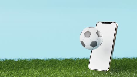 Fußball-Und-Handy-Mit-Weißem-Bildschirm-Auf-Grünem-Feld-Erscheinen