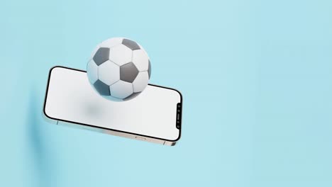 Smartphone-Whitescreen-Modell-Mit-Fußball-Auf-Isoliertem-Hintergrund,-Vertikaler-3D-Render