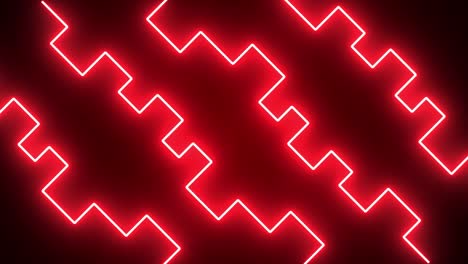 Rote-Neonhintergrundschleife-Mit-Blinkenden-Abstrakten-Geometrischen-Linien,-Noch-Roter-Geometrischer-Neonlinienhintergrund