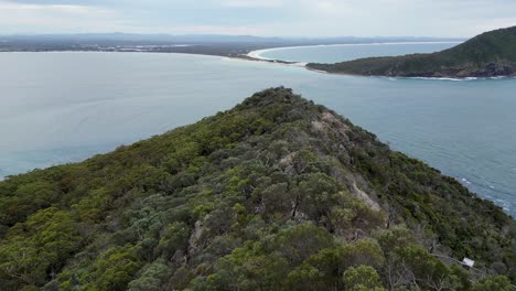 Aerial-of-the-top-of-Tomaree-Mountain,-NSW-Australia