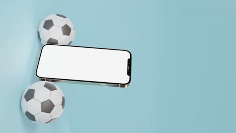 Fußballkonzept-Mit-Smartphone-Vorlagenmodell-Mit-Weißem-Bildschirm,-3D-Illustration